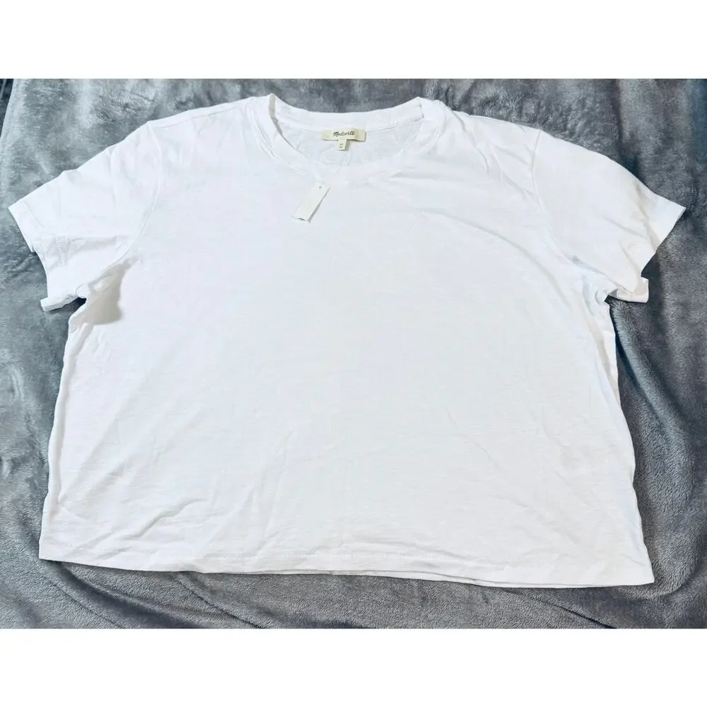 NWT Madewell White Women Slub Boxy-Crop Bella Tee Pima Cotton Causal - Picture 3 of 11